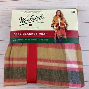 Woolrich Plaid Blanket Wrap Shawl Cape OS in Red and Tan NWT